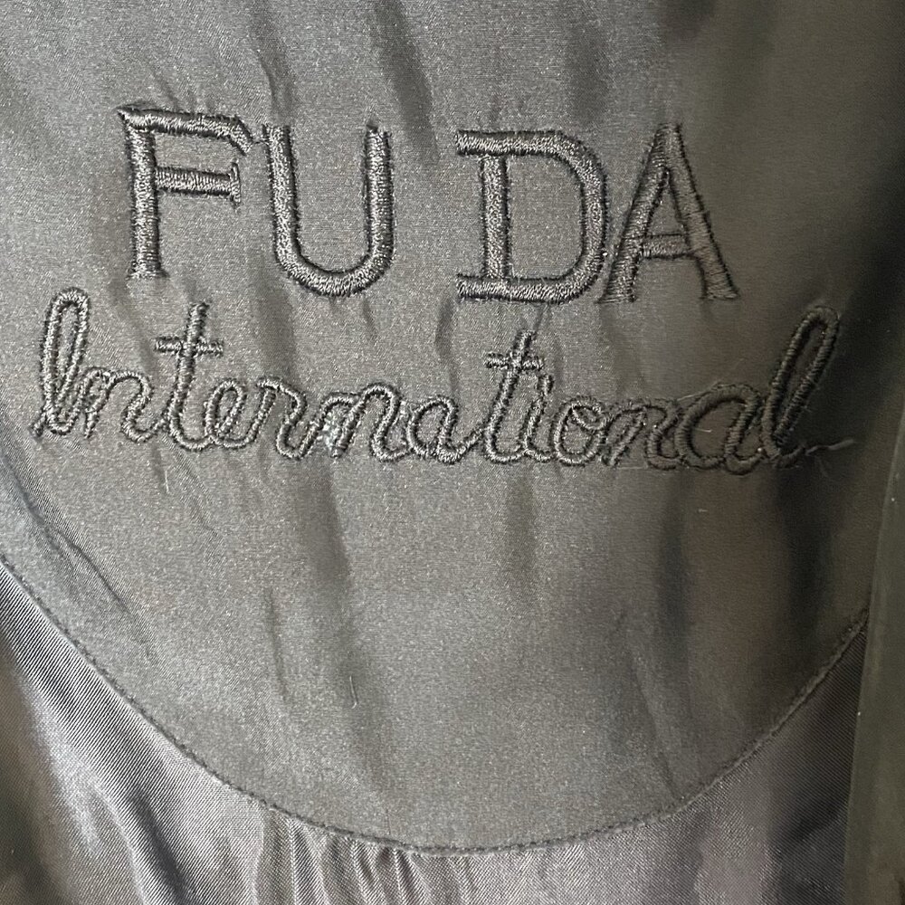 Vintage Pierre Cardin Silk Bomber Jacket PL Black Floral Logo Print FUDA Intl - Picture 10 of 12